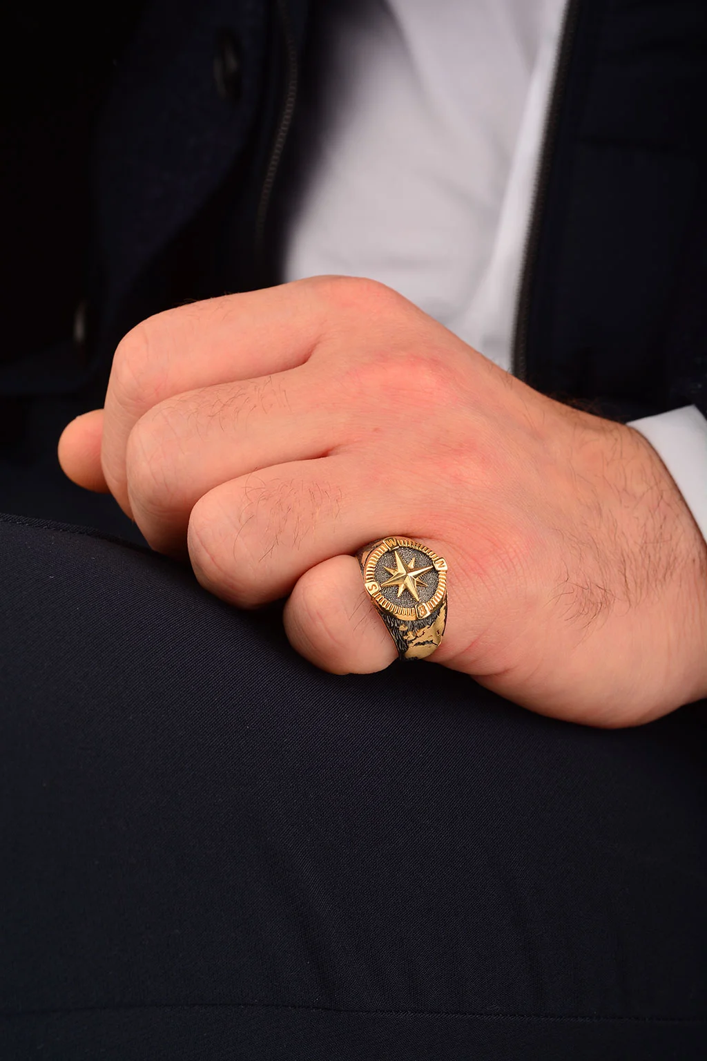 Cebeci 14 Ayar Pusula Erkek Altın Yüzük