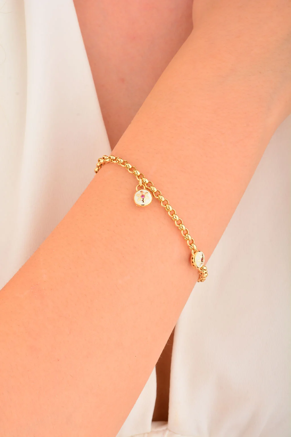 Cebeci 14 Ayar Beyaz Kartanesi Altın Bileklik