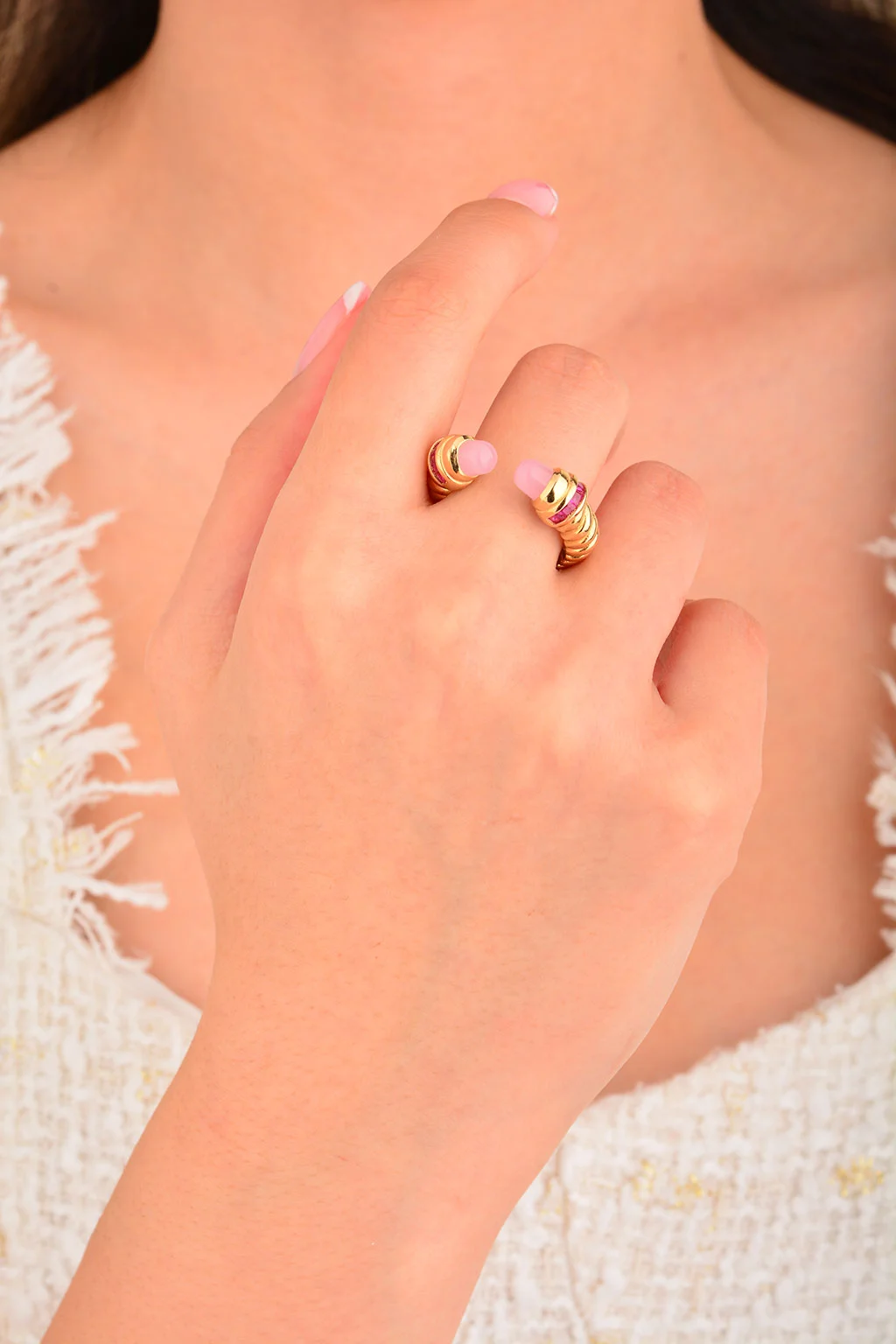 Cebeci 14 Ayar Pembe Taşlı Altın Yüzük