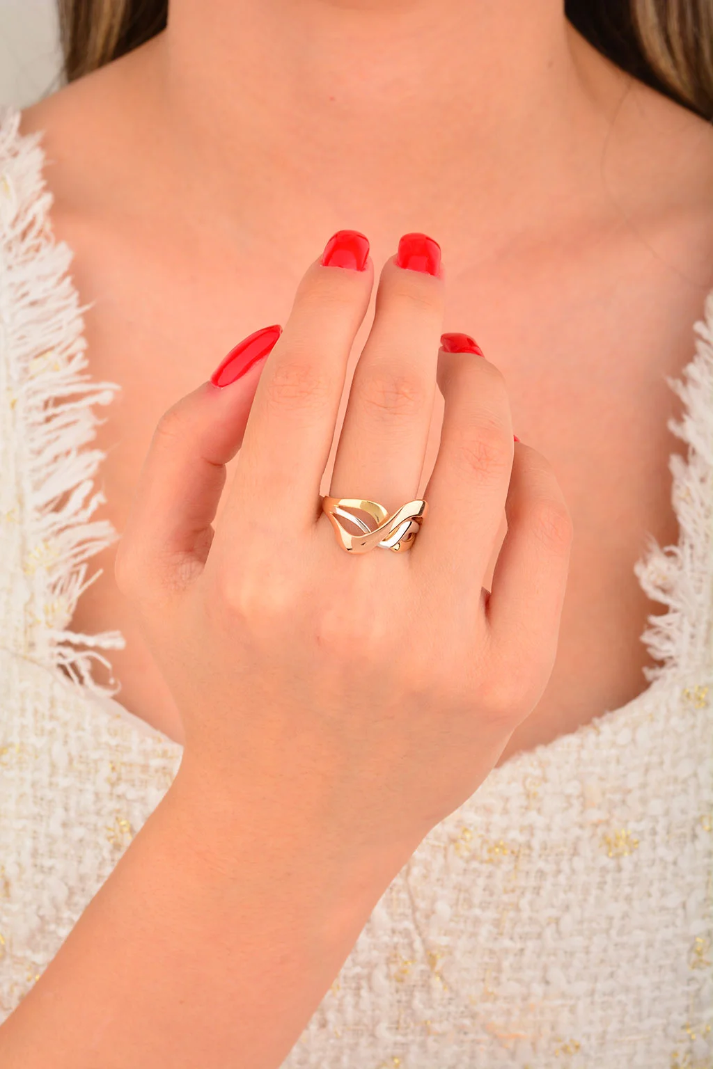 Cebeci 14 Ayar Renkli Sarmal Altın Yüzük