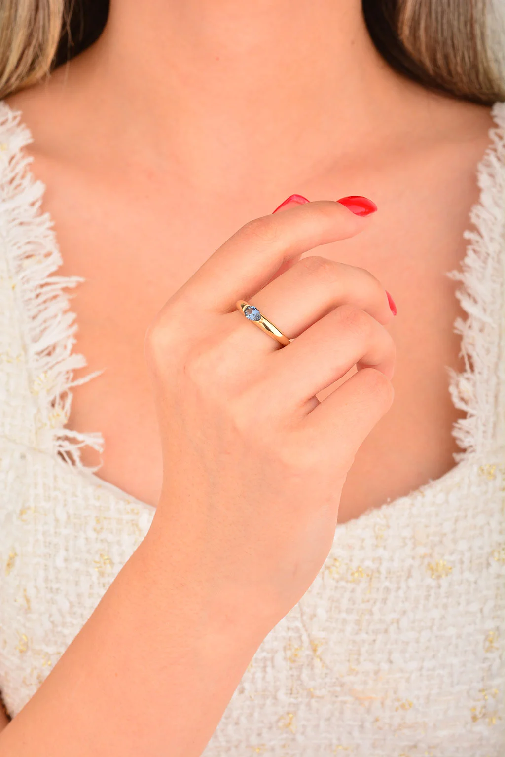 Cebeci 14 Ayar Mavi Damla Taşlı Altın Yüzük