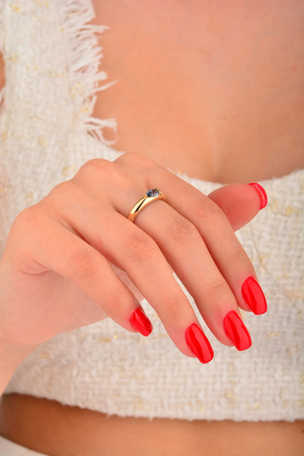 Cebeci 14 Ayar Mavi Damla Taşlı Altın Yüzük