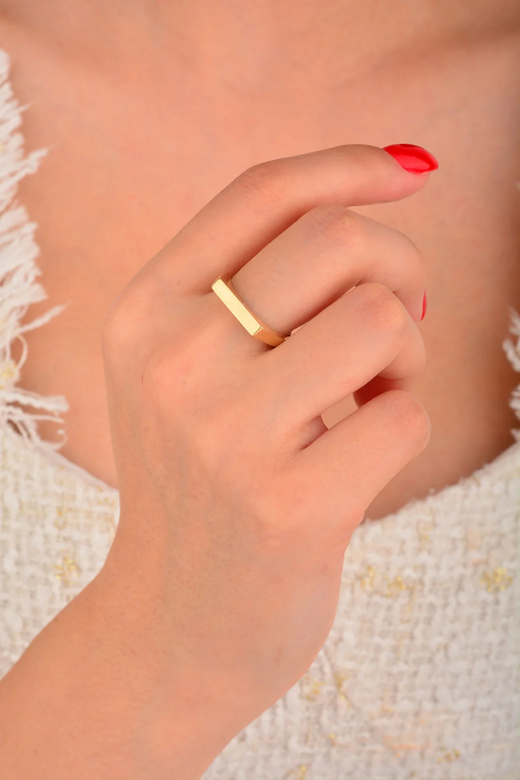 Cebeci 14 Ayar Plaka Şerit Altın Yüzük