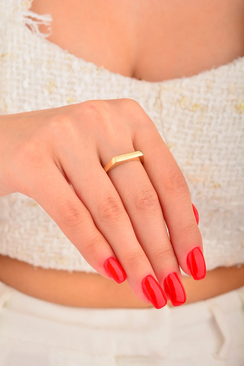 Cebeci 14 Ayar Plaka Şerit Altın Yüzük