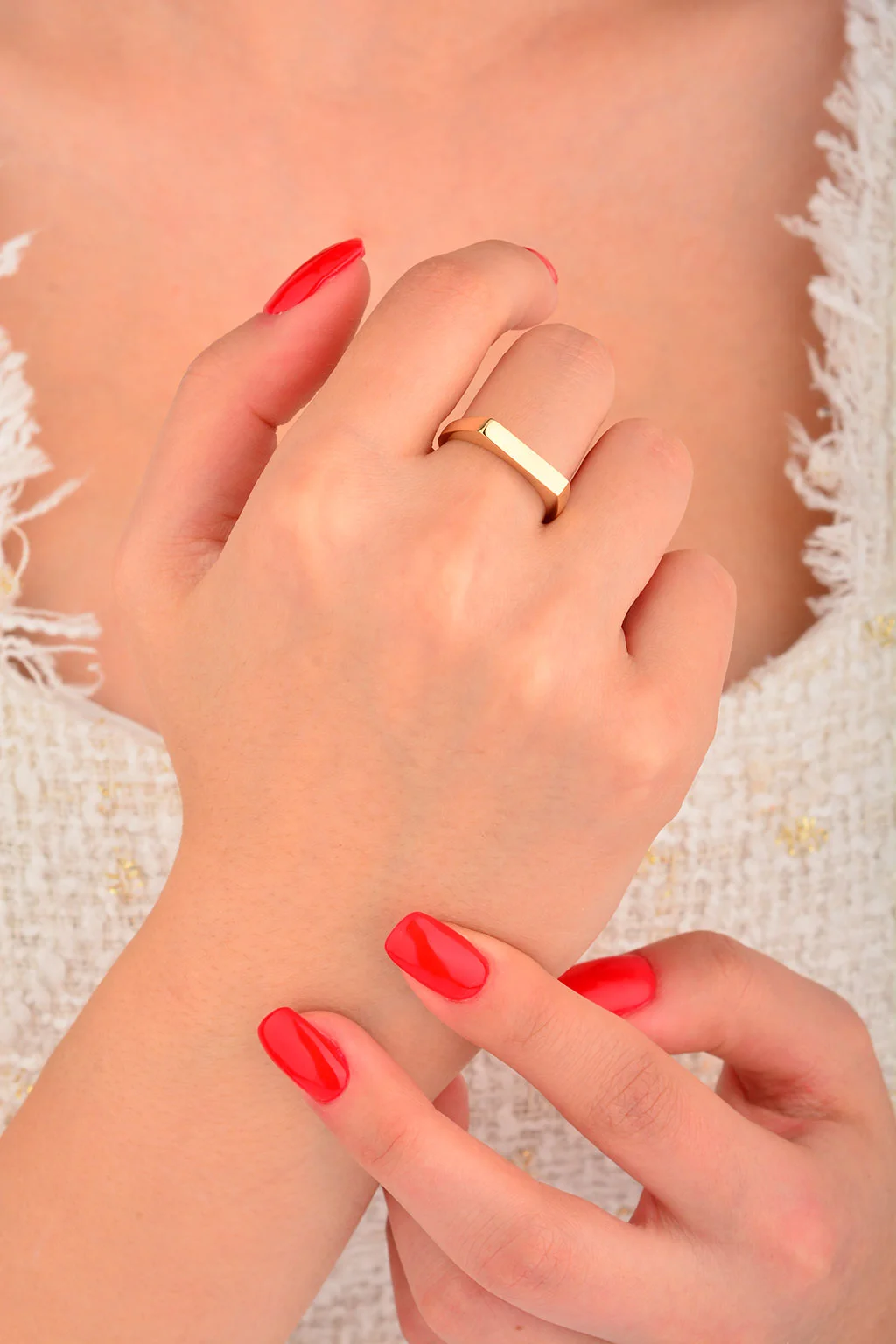 Cebeci 14 Ayar Plaka Şerit Altın Yüzük