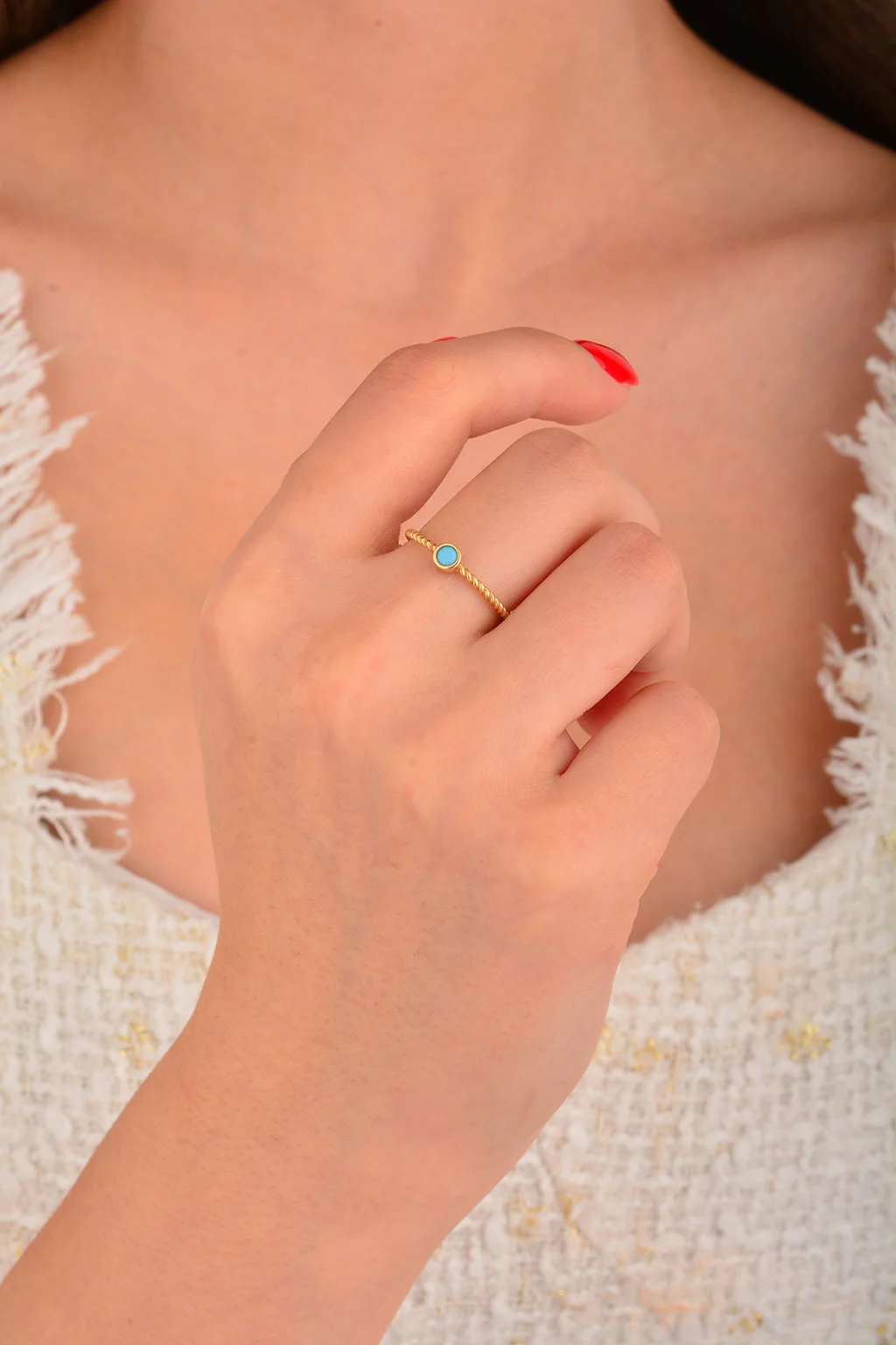 Cebeci 14 Ayar Mavi Taşlı Burgu Altın Yüzük