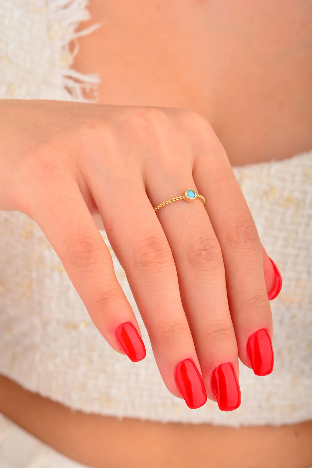 Cebeci 14 Ayar Mavi Taşlı Burgu Altın Yüzük