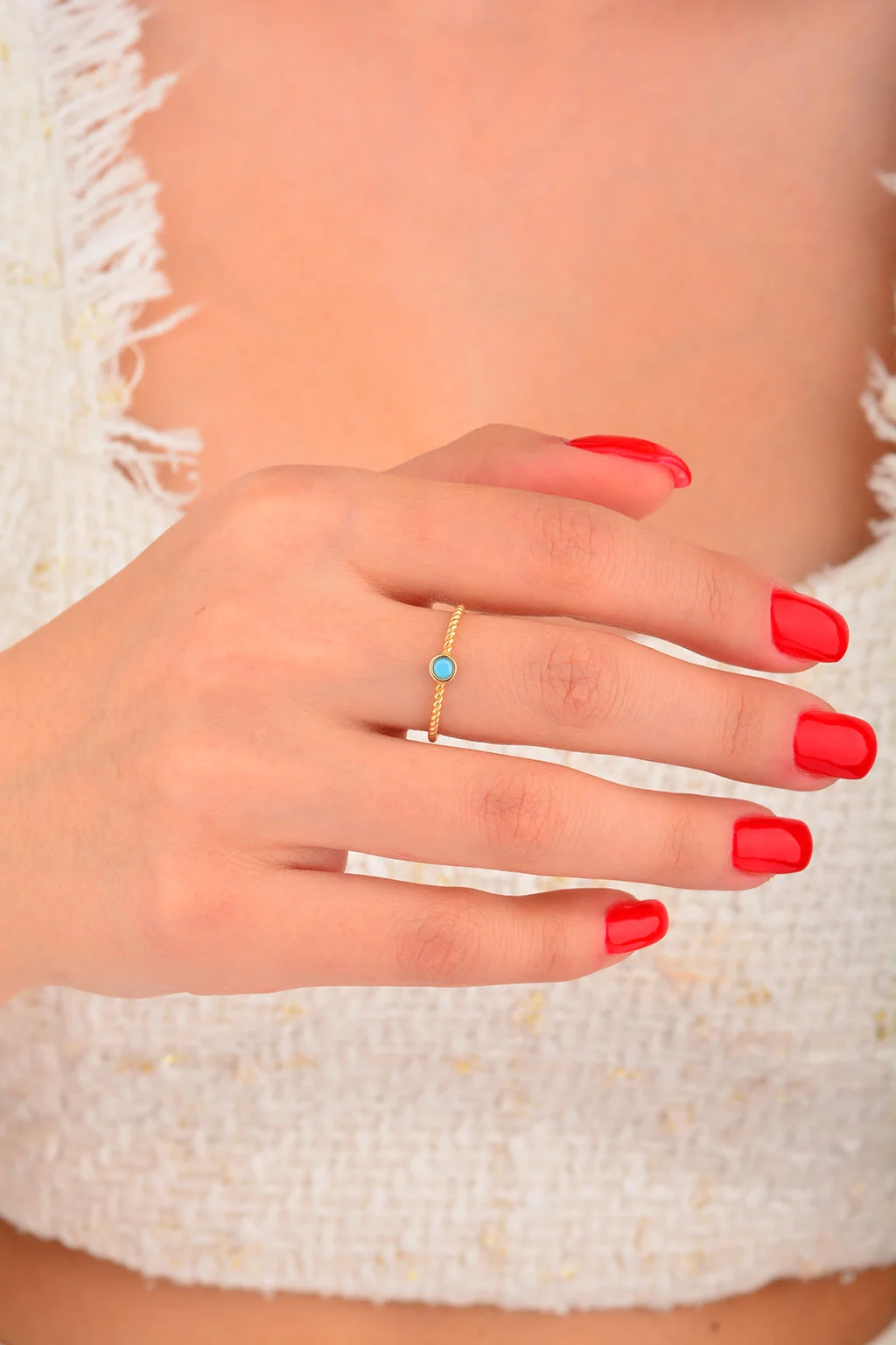 Cebeci 14 Ayar Mavi Taşlı Burgu Altın Yüzük