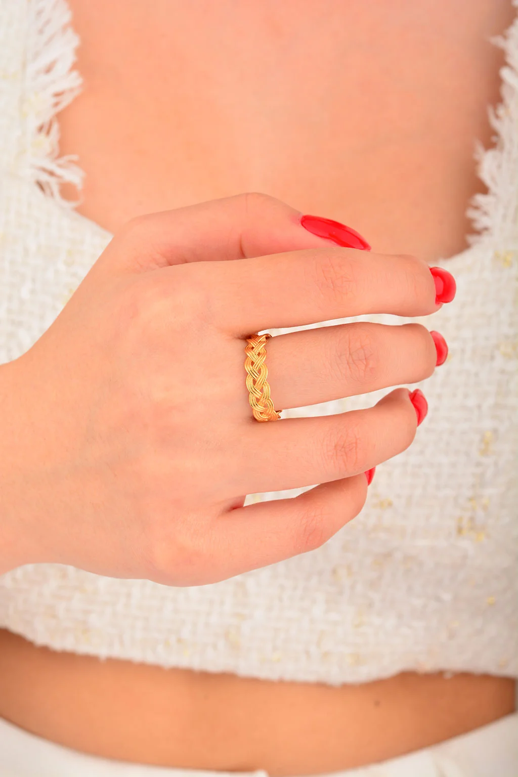 Cebeci 22 Ayar Örgü Altın Yüzük