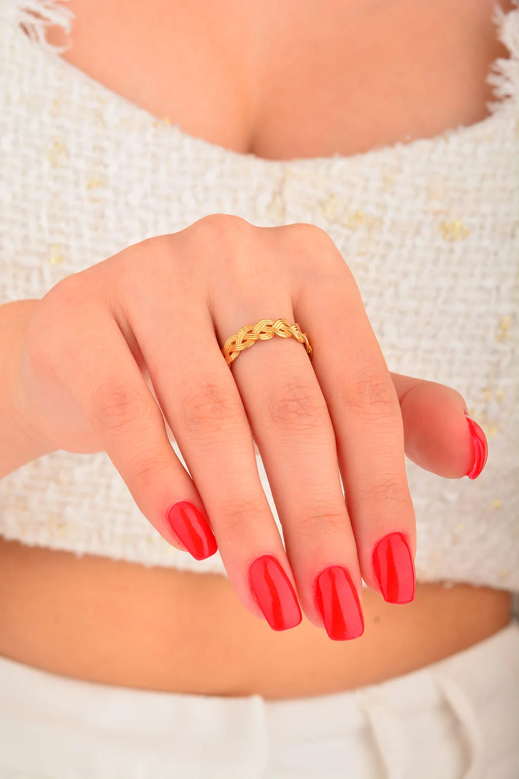 Cebeci 22 Ayar Örgü Altın Yüzük