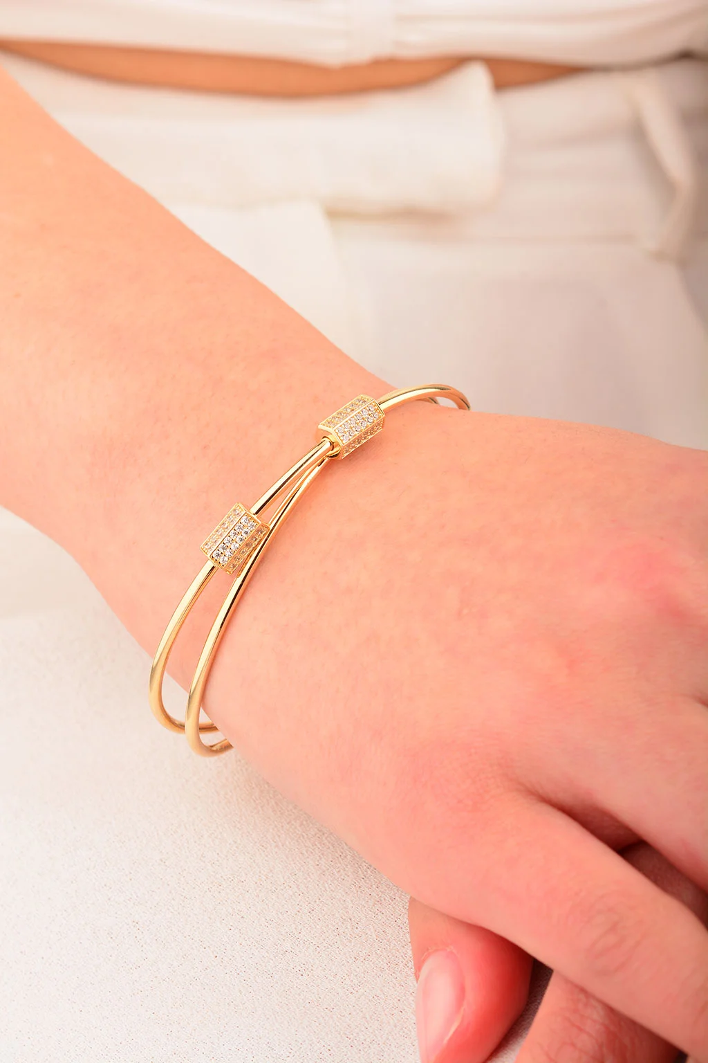 Cebeci 14 Ayar Taşlı Altın Çift Bilezik