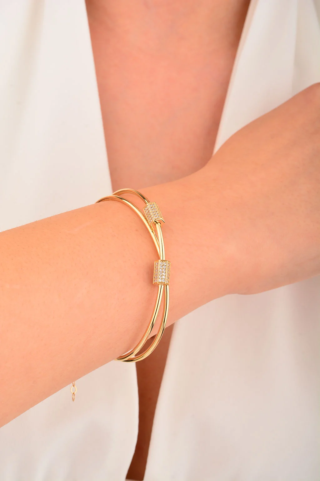 Cebeci 14 Ayar Taşlı Altın Çift Bilezik