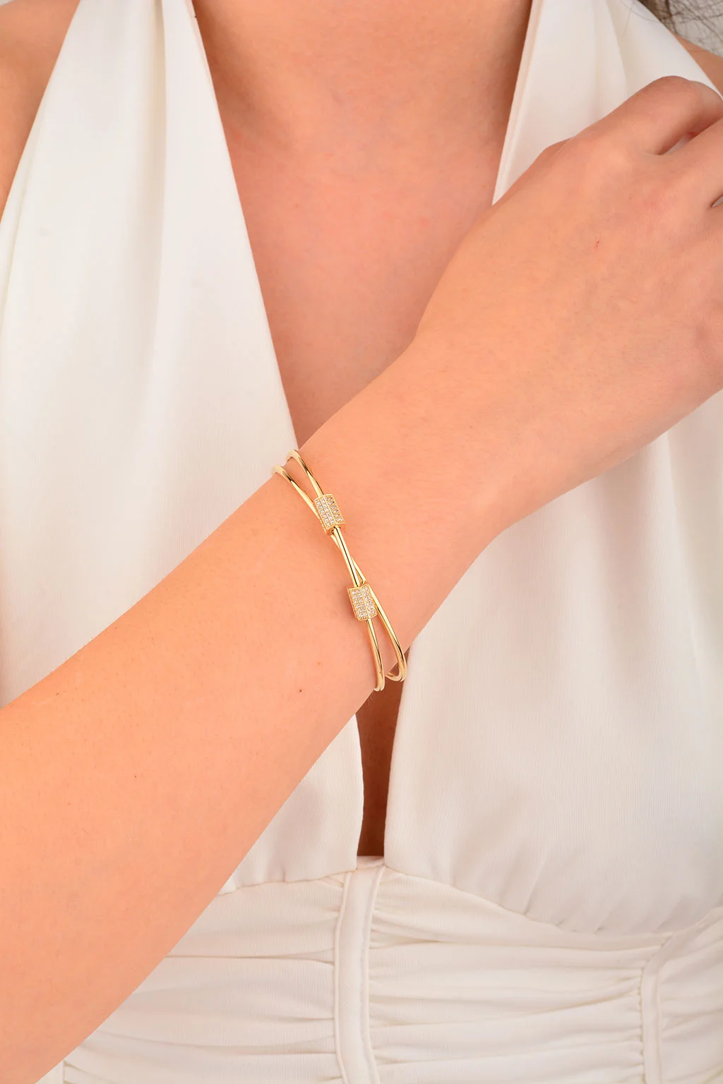 Cebeci 14 Ayar Taşlı Altın Çift Bilezik