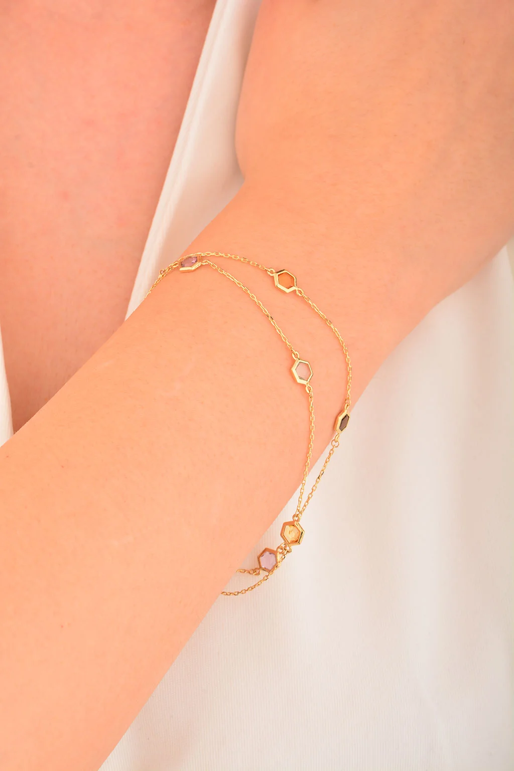 Cebeci 14 Ayar Renkli Çift Altın Bileklik