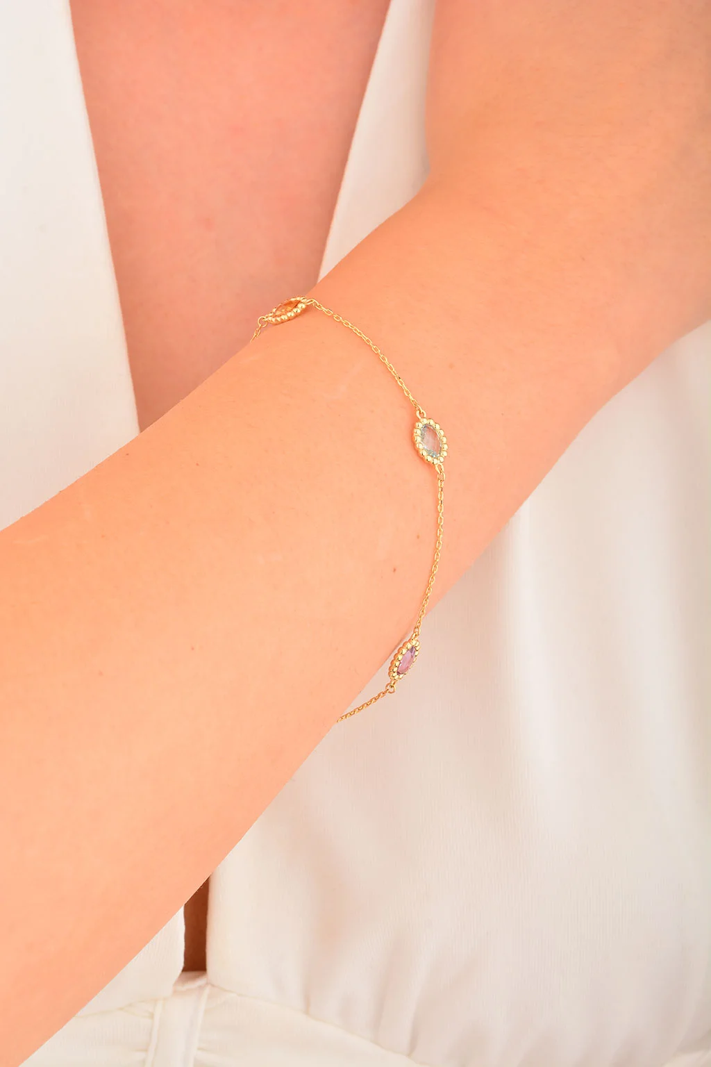 Cebeci 14 Ayar Renkli Taşlı Altın Bileklik