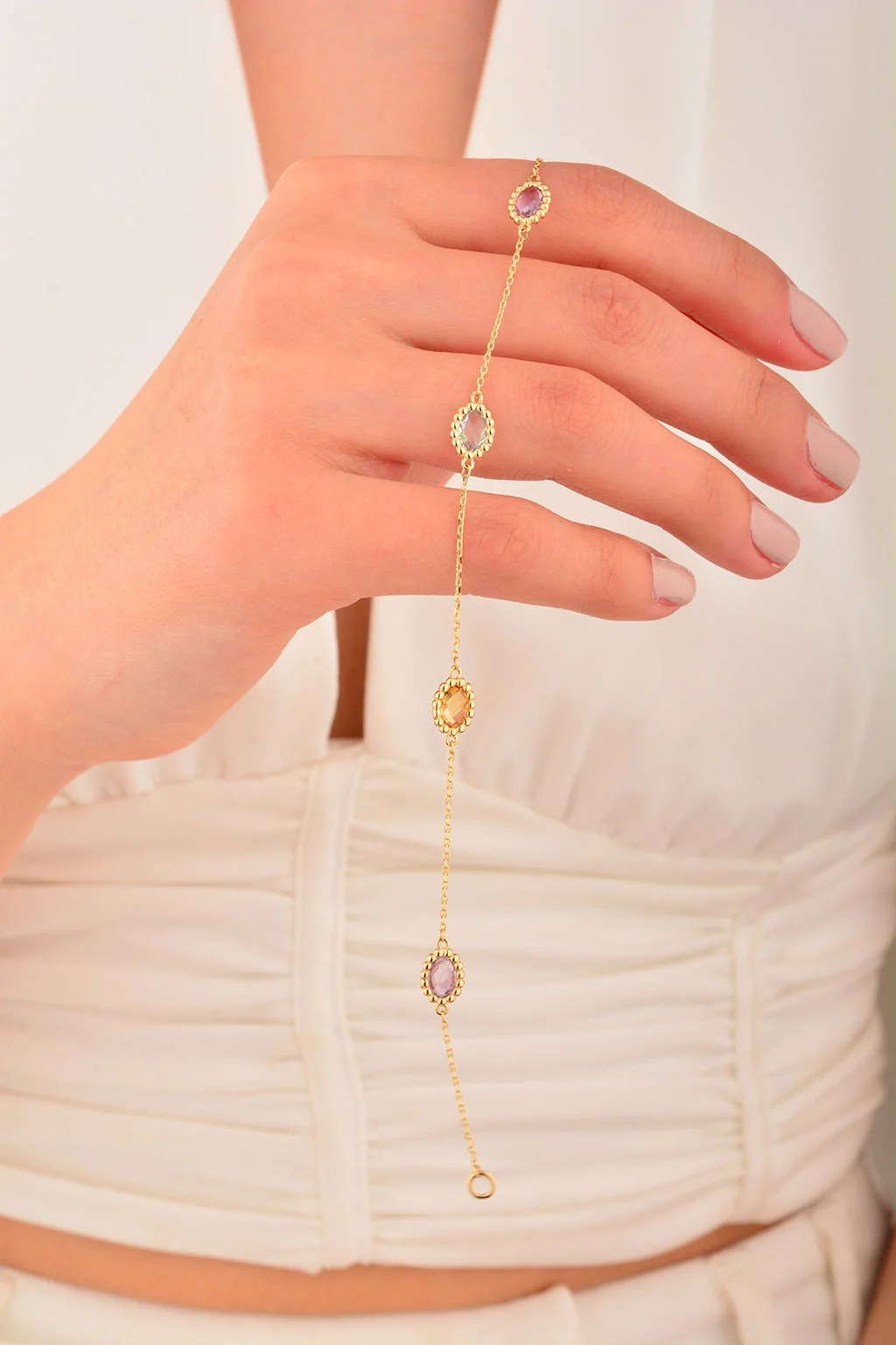 Cebeci 14 Ayar Renkli Taşlı Altın Bileklik