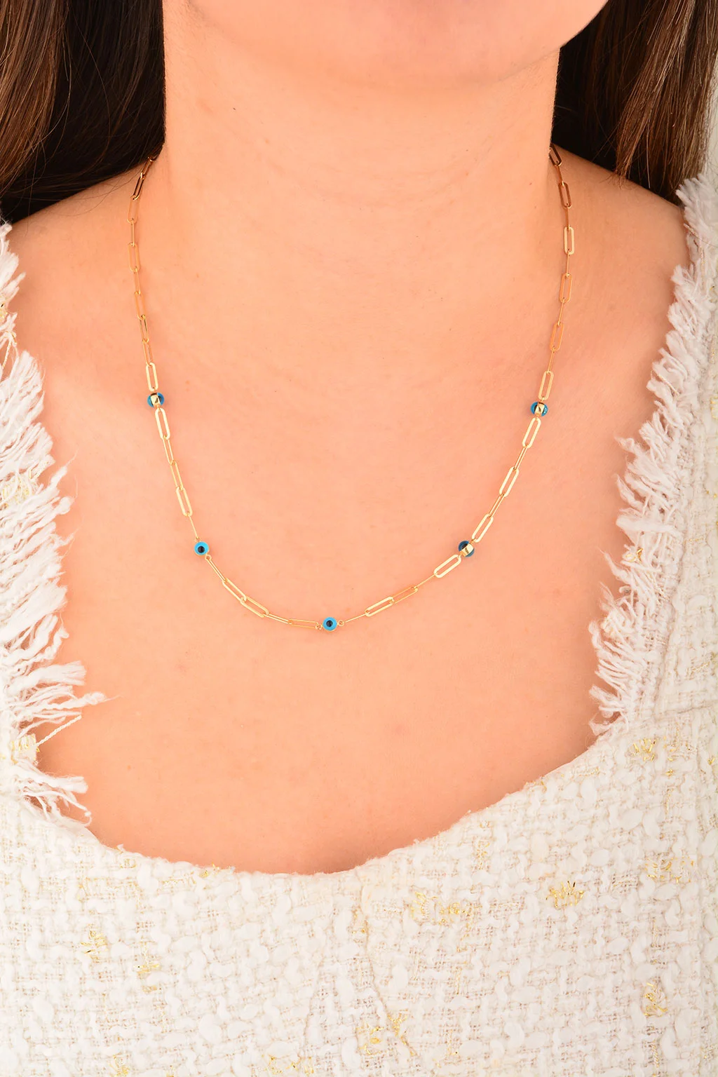 Cebeci 14 Ayar Gözboncuklu Ataç Altın Kolye