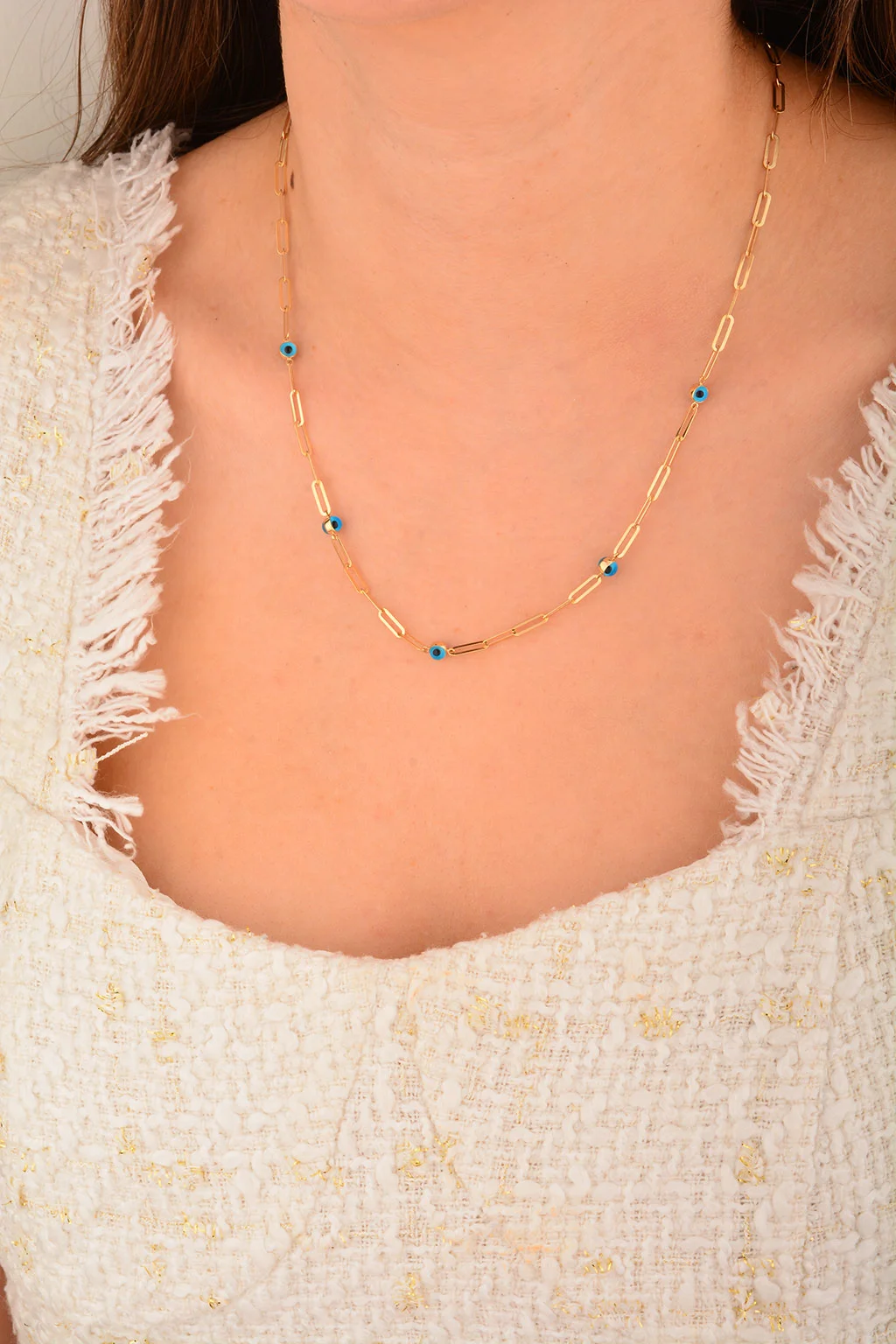 Cebeci 14 Ayar Gözboncuklu Ataç Altın Kolye