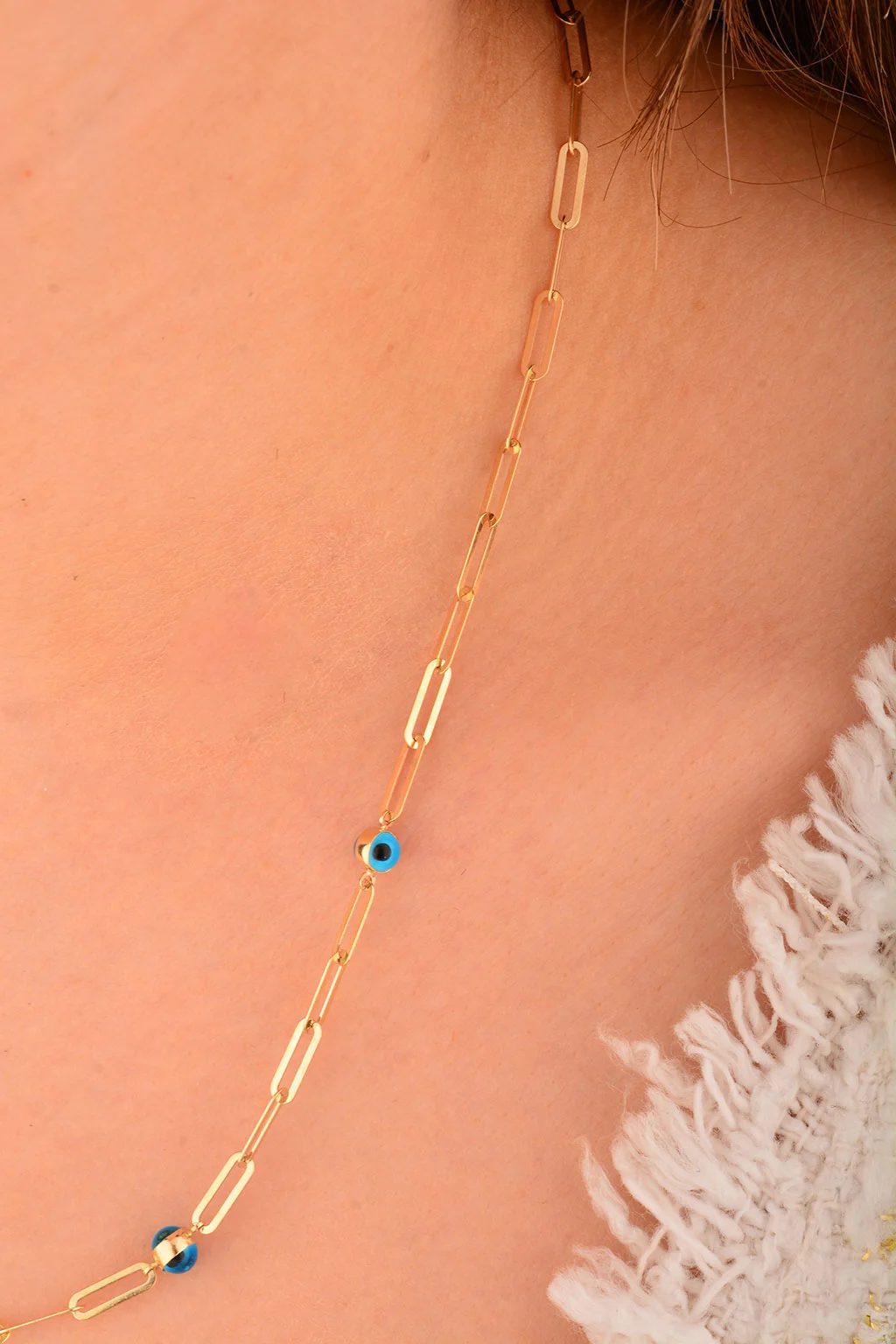 Cebeci 14 Ayar Gözboncuklu Ataç Altın Kolye