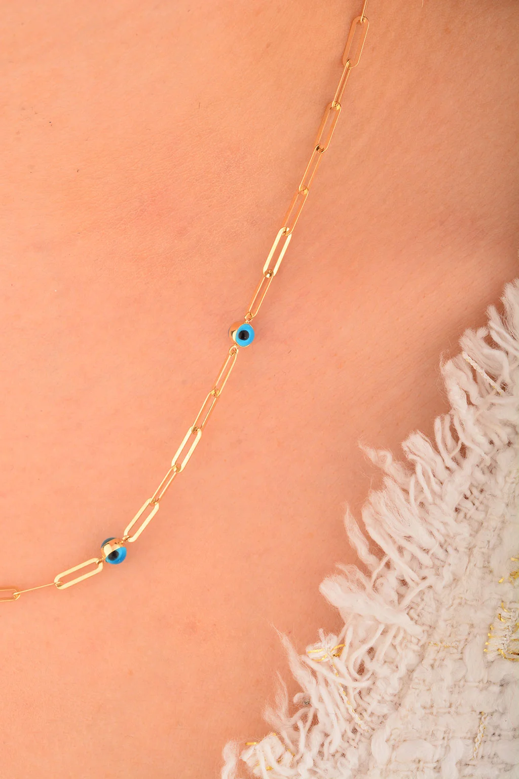 Cebeci 14 Ayar Gözboncuklu Ataç Altın Kolye