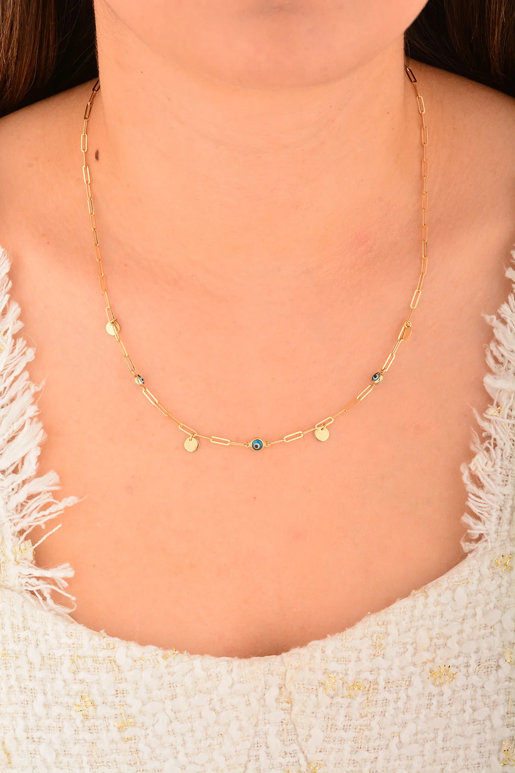 Cebeci 14 Ayar Ataçlı Nazarboncuklu Altın Kolye