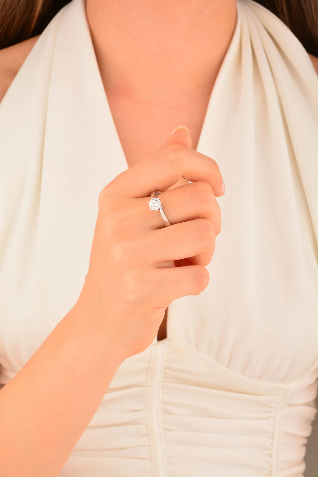 Cebeci 14 Ayar Teştaş Beyaz Altın Yüzük