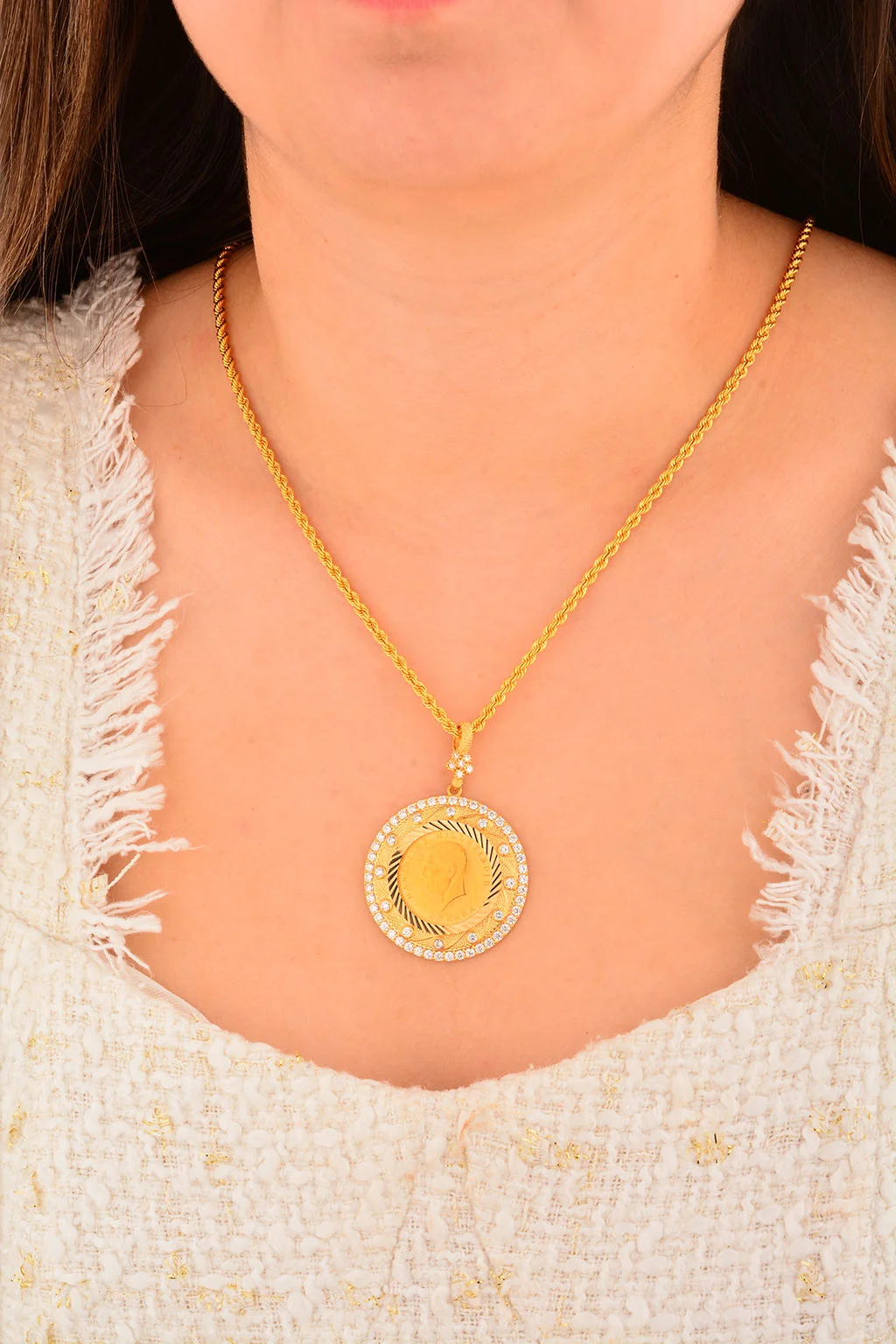 Cebeci 14 Ayar Taşlı Altın Kolye Ucu