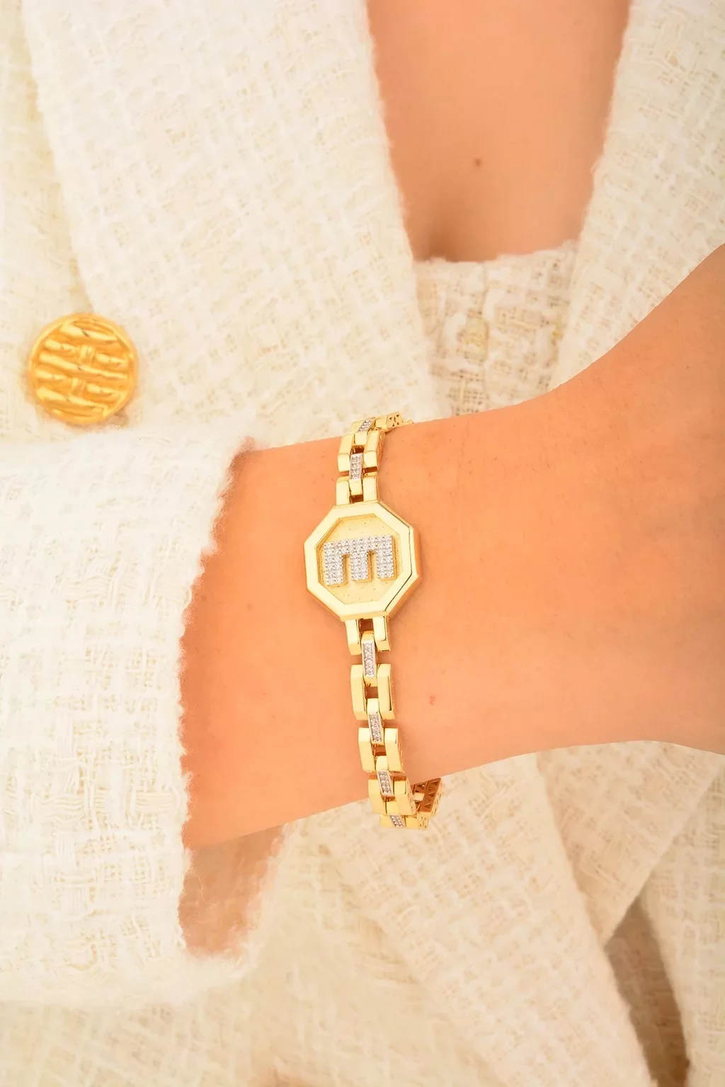 Cebeci 14 Ayar Harf  Taşlı Altın Bileklik