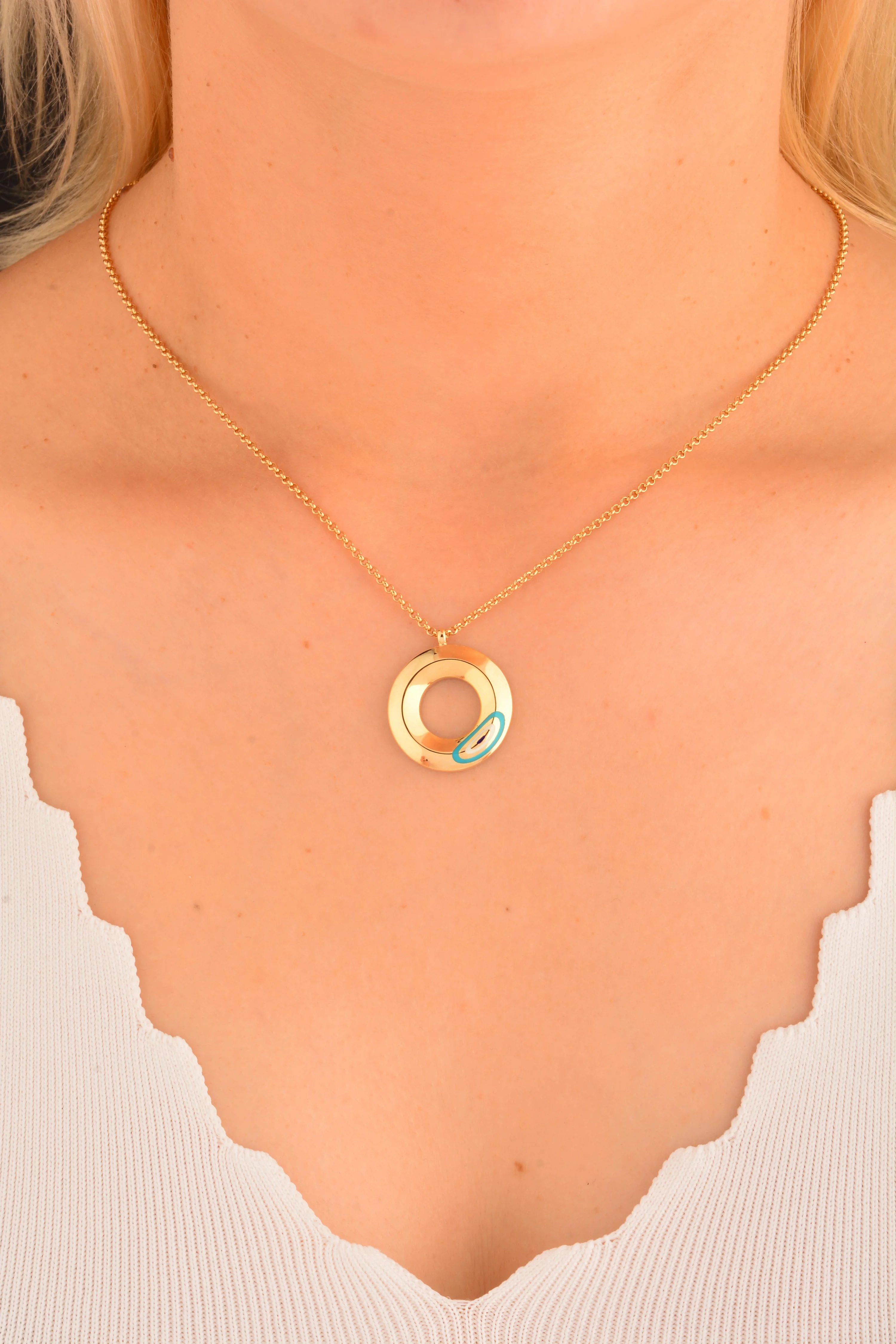 Cebeci 14 Ayar Plaka Göz Halka Altın Kolye