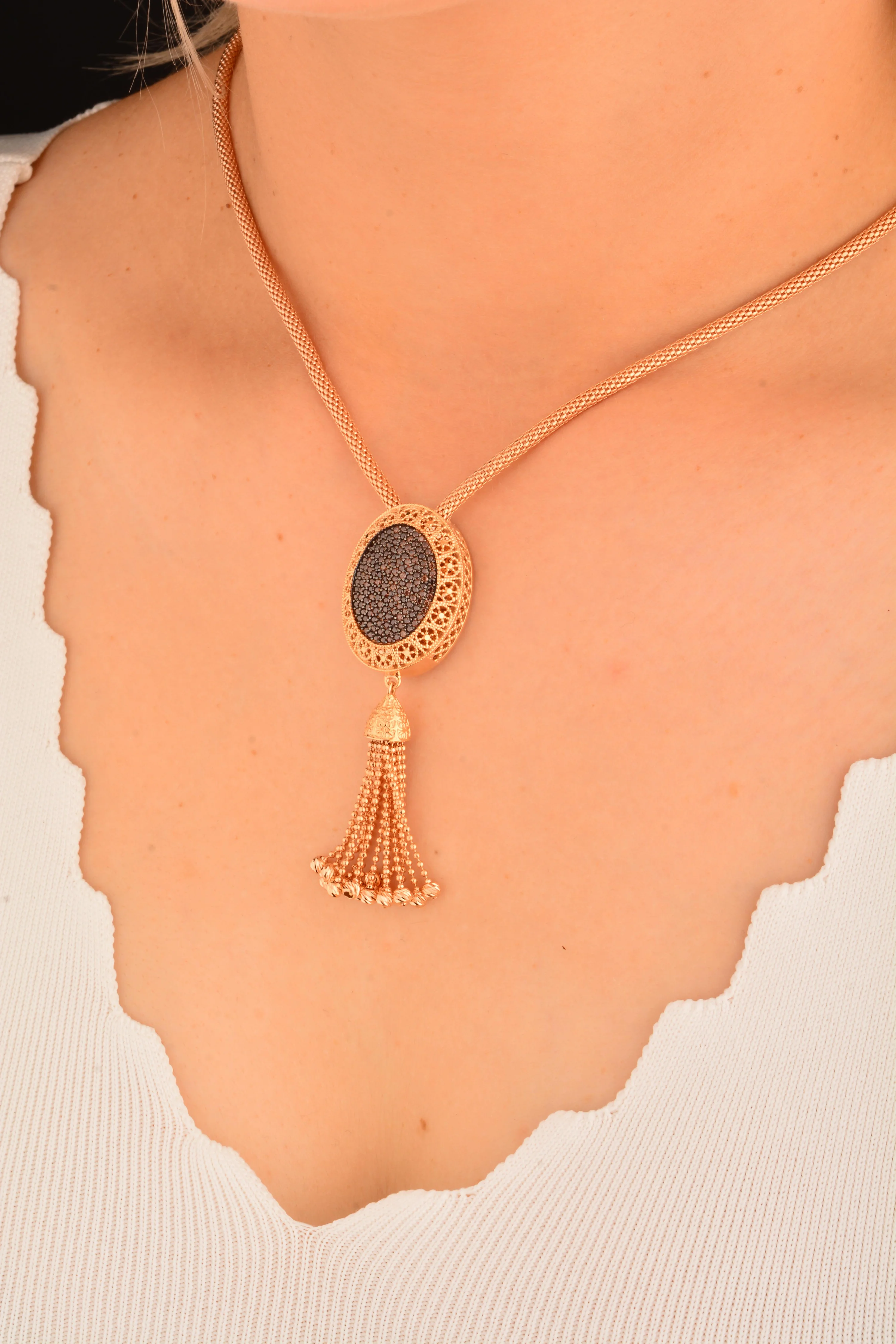 Cebeci 14 Ayar Rose Altın Tasarım Kolye