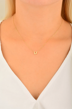 Cebeci 14 Ayar U Harfli Altın Kolye