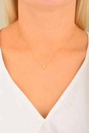 Cebeci 14 Ayar V Harfli Altın Kolye