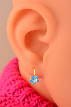 Cebeci 14 Ayar Mavi Çiçek Altın Küpe