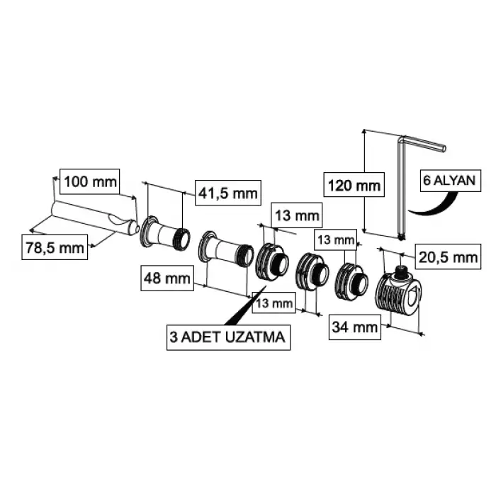ASMA KLOZET GİZLİ MONTAJ SETİ T1 - ÜSTTEN MONTAJ + 3 UZATMALI + SABİTLEME BORULU