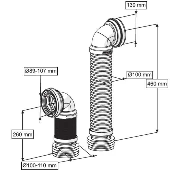 ÇELİK TELLİ DİRSEKLİ KÖRÜKLÜ KADA Q100X460 mm