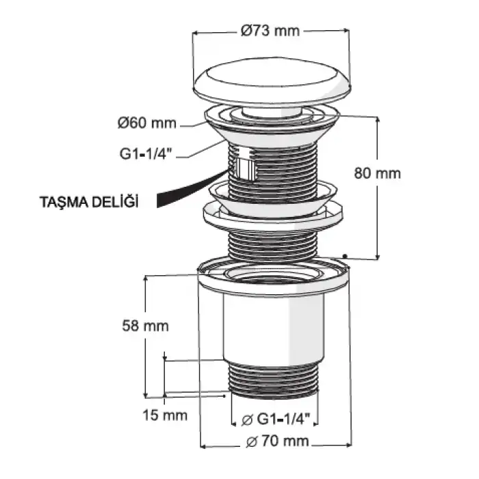ELIXIR POP UP - SERAMİK BAŞLI PARLAK KROM (TAŞMA DELİKLİ - ABS GÖVDE)