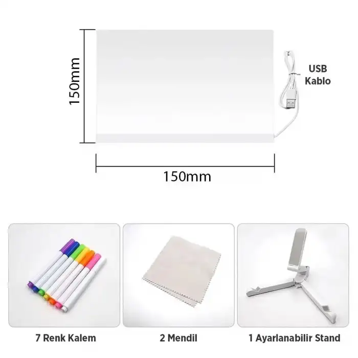 Ennalbur 27126 Dekoratif Led Aydınlatmalı Şeffaf Işıltılı Yazı Çizim Panosu