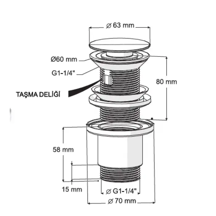 FELİX POP UP - 304 PASLANMAZ ÇELİK BAŞLIK (TAŞMA DELİKLİ - ABS GÖVDE)