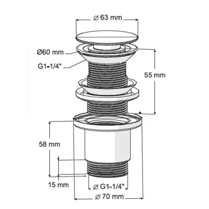 FELİX POP UP - 304 PASLANMAZ ÇELİK BAŞLIK (TAŞMA DELİKSİZ - ABS GÖVDE)