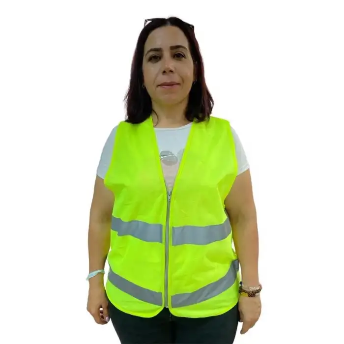 Fermuarlı Sarı İkaz Yeleği XL Beden 59 cm