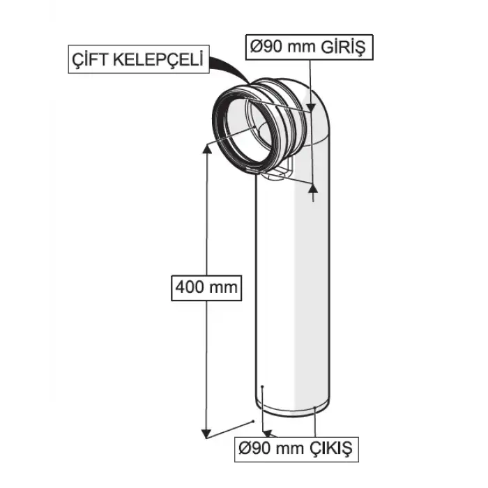 GÖMME REZERVUAR ÇİFT KELEPÇELİ PİS SU ÇIKIŞ DİRSEĞİ (Q90 X 450 mm)