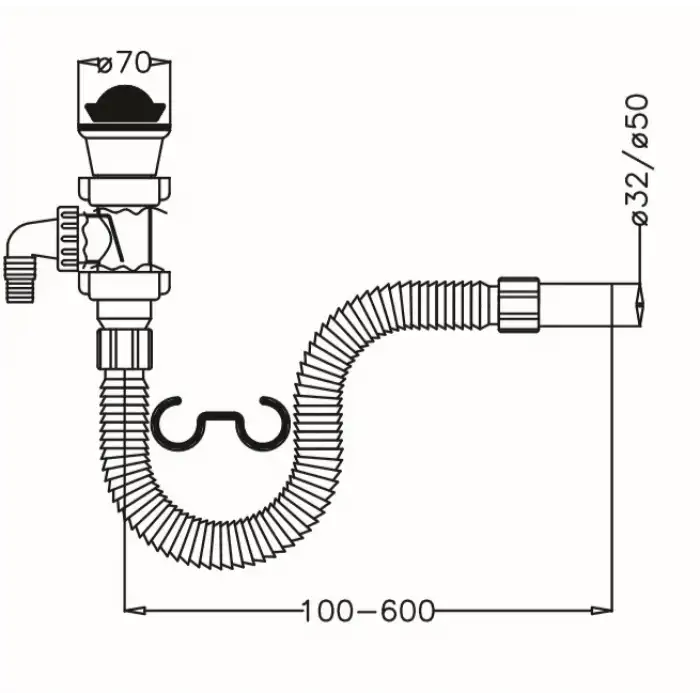 JAPAR - Körüklü Lavabo ve Eviye Sifonu Q32 ( Çamaşır - Bulaşık çıkışlı )