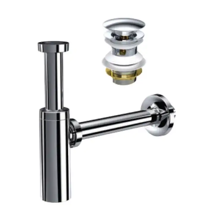 MOON PARLAK KROM SİFON - QUALİS PUP UPLI - (TAŞMA DELİKLİ) (MAX. 250 mm)