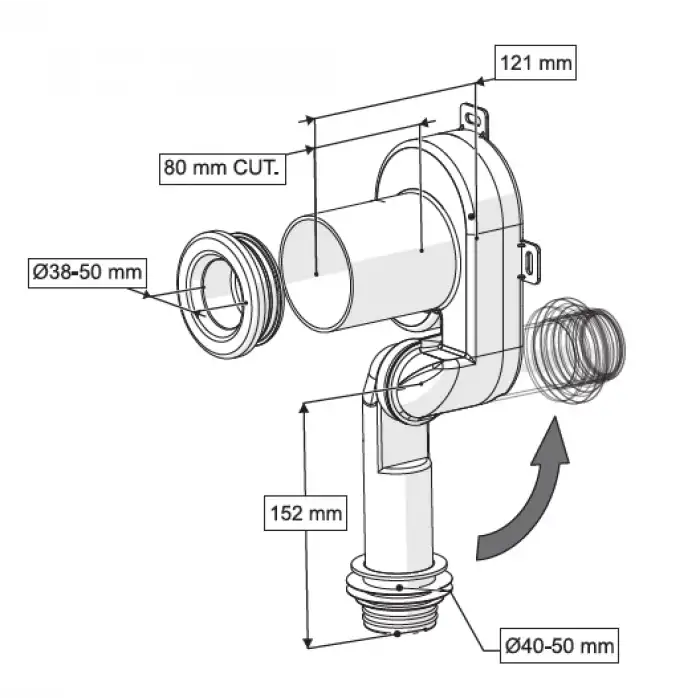 YATAY DÜŞEY FONKSİYONLU PİSUAR SİFONU Q40 / 50 mm ÇIKIŞLI