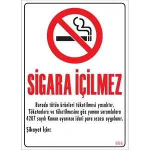 Sigara İçilmez Uyarı Levhası 25x35 KOD:866