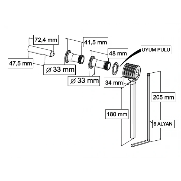 ASMA KLOZET GİZLİ MONTAJ SETİ T1 - ALTTAN MONTAJ + SABİTLEME BORULU