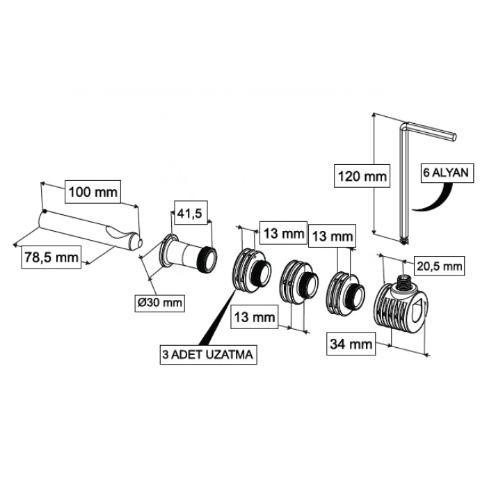 ASMA KLOZET GİZLİ MONTAJ SETİ T1 - ÜSTTEN MONTAJ + 3 UZATMALI