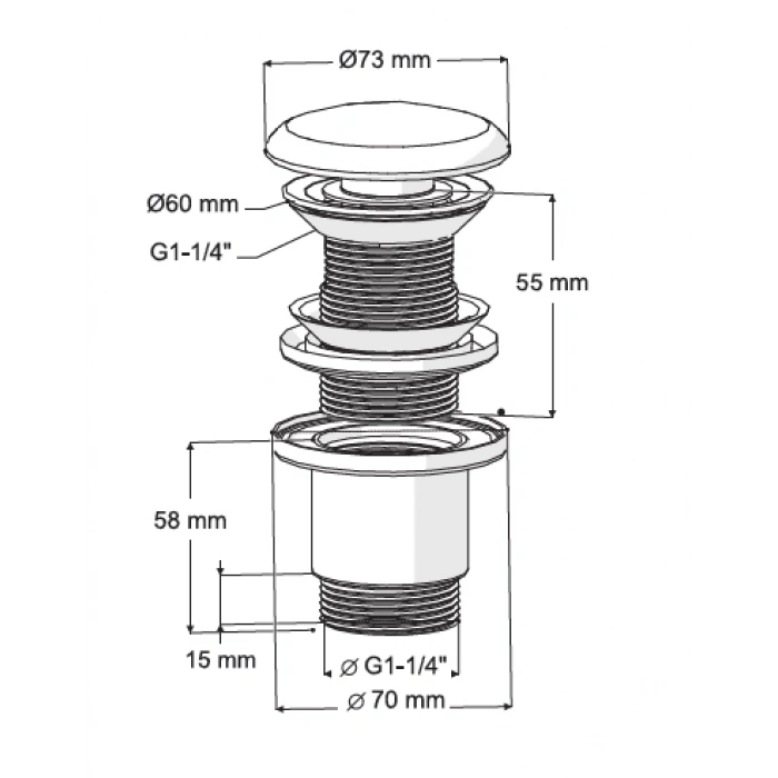 ELIXIR POP UP - SERAMİK BAŞLI MAT SİYAH  (TAŞMA DELİKSİZ - ABS GÖVDE)