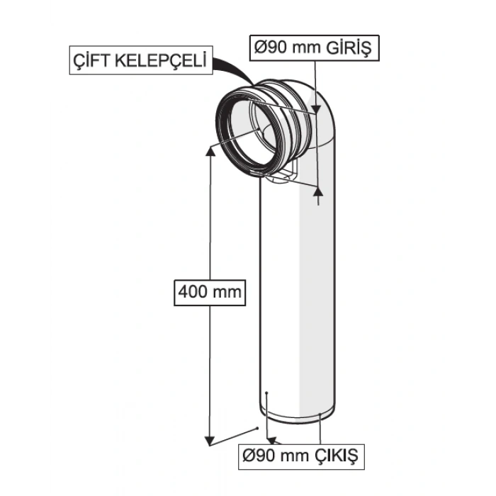 GÖMME REZERVUAR ÇİFT KELEPÇELİ PİS SU ÇIKIŞ DİRSEĞİ (Q90 X 450 mm)
