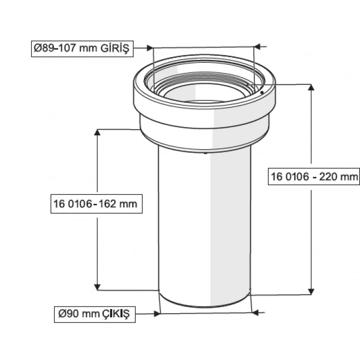 GÖMME REZERVUAR KADA SETİ + M12 KONİK BURÇ VE TAPA ( Q90X220 + Q45X180 mm )